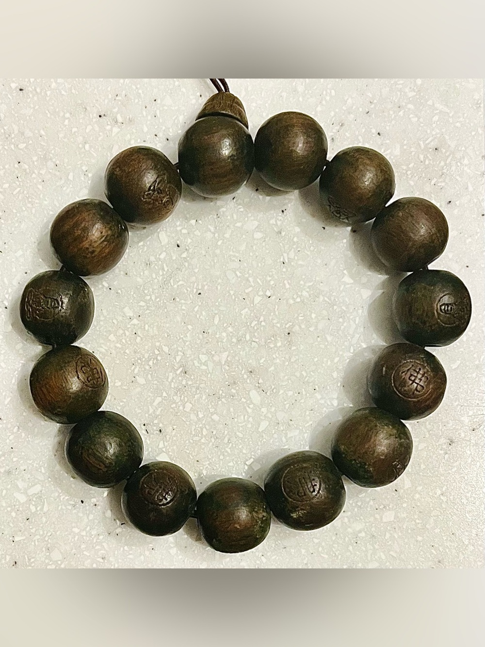 Handcrafted Dark Brown Buddha-Engraved Wood Bead Bracelet